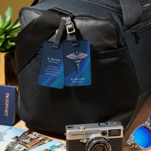 Étiquette À Bagage Holographique Chrome foncé 3D Caduceus Médicale (Recto & Verso)