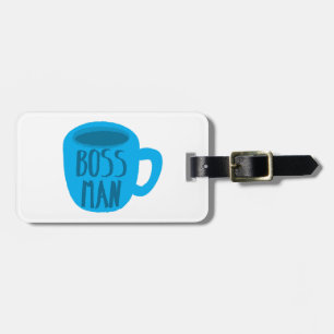 Étiquette À Bagage Homme de patron avec la TASSE de café bleue