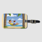Étiquette À Bagage Homme drôle se relaxant dans un hamac de plage (Devant Horizontal)