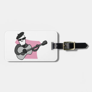 Étiquette À Bagage Homme portant un béret jouant de la guitare acoust
