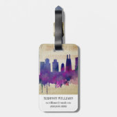 Étiquette À Bagage Horizon de ville d'aquarelle de Chicago, IL | (Dos Vertical)