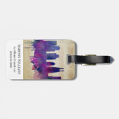 Étiquette À Bagage Horizon de ville d'aquarelle de Chicago, IL | (Dos horizontal)