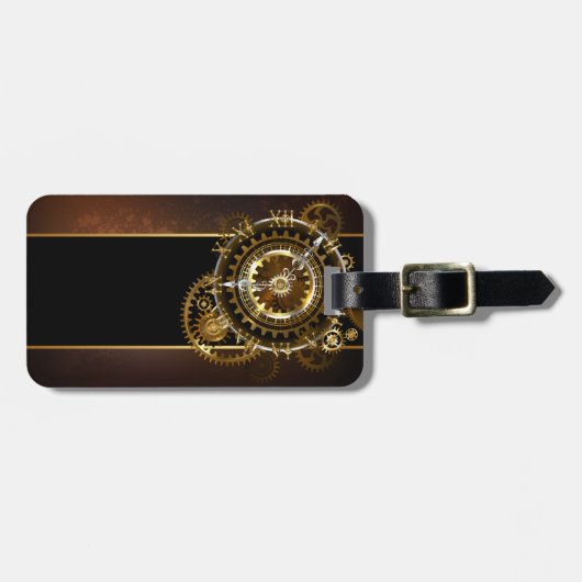 Étiquette À Bagage Horloge Steampunk avec des engrenages anciens (Devant horizontal)