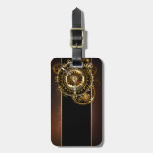 Étiquette À Bagage Horloge Steampunk avec des engrenages anciens (Devant Vertical)