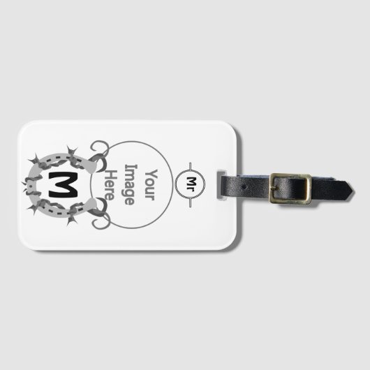 Étiquette À Bagage Horseshoe enveloppé dans un monogramme à fil Barbé (Devant Horizontal)