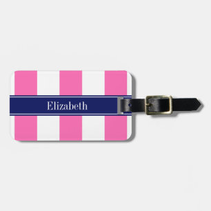 Étiquette À Bagage Hot Pink #2 XL Stripes, Navy 5c Nom Monogram
