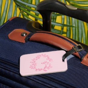 Étiquette À Bagage Hot Pink Blush World Voyageur Nom Monogramme