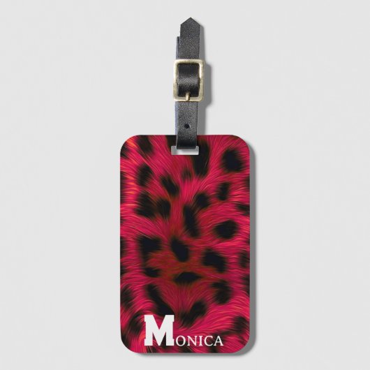 Étiquette À Bagage Hot Pink Leopard Print Faux (Devant Vertical)