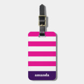 Étiquette À Bagage Hot Rose White Strips Nom personnalisé (Devant Vertical)
