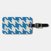 Étiquette À Bagage Houndstooth bleu aqua moderne gras avec monogramme (Devant horizontal)