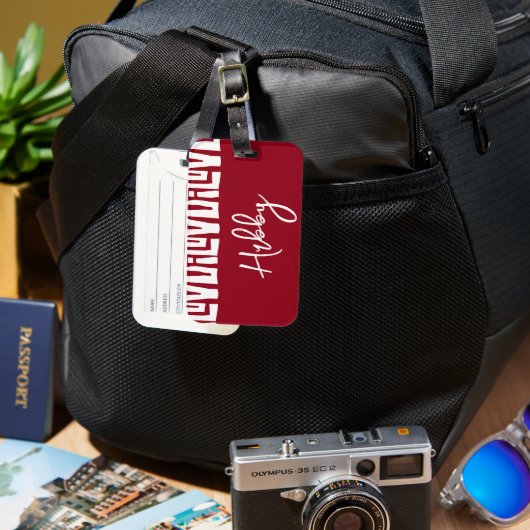 Étiquette À Bagage Hubby Tribal Africain Rouge et Blanc MR. (Recto & Verso)