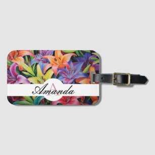 Étiquette À Bagage Huile Pastel Colorful Lily Motif feuilleté Monogra