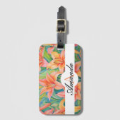 Étiquette À Bagage Huile Pastel Orange & Green Lily Motif Monogramme (Devant Vertical)
