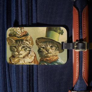 Étiquette À Bagage Humour Vintage, Chat marié mariée victorienne en c