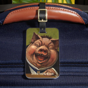 Étiquette À Bagage Humour Vintage, Cochon Victorien Drôle qui rit
