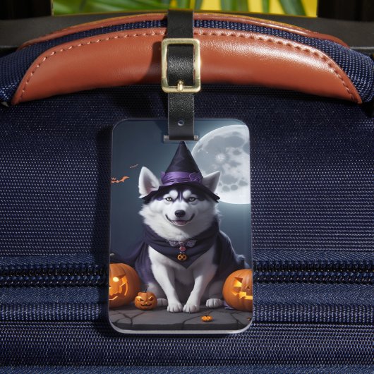 Étiquette À Bagage Husky Chien Halloween Aventure Lune Magie Éffrayan (Insitu Rectoal 2)
