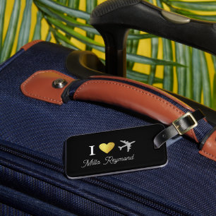 Étiquette À Bagage "I Love Airplanes" noir