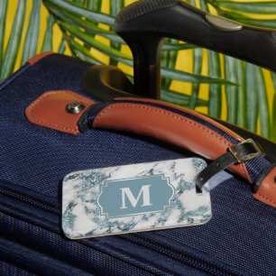 Étiquette À Bagage Ice Blue Faux Marbre Parties scintillant Monogramm