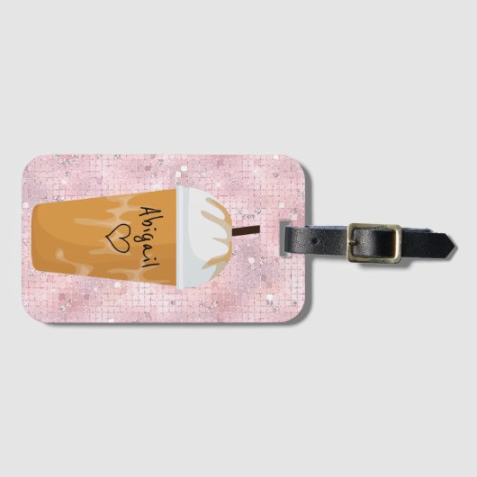 Étiquette À Bagage Iced Coffee Bling Pink (Devant Horizontal)