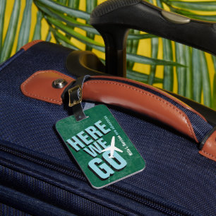 Étiquette À Bagage Ici on va - Avion Voyage Vert