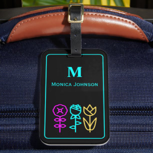 Étiquette À Bagage Icône minimaliste de fleur mûre Nom du monogramme 