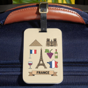 Étiquette À Bagage Icônes Symboliques Nationales de Voyage Rétro Fran