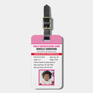 Étiquette À Bagage Identification Allergie d'urgence Photo ID enfant