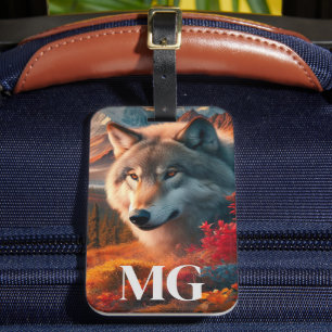 Étiquette À Bagage Identification du loup au coucher du soleil 