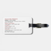 Étiquette À Bagage Identification Médicale de secours (Dos horizontal)