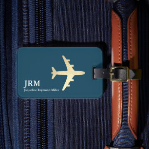 Étiquette À Bagage Identifiez ses bagages . avion or bleu foncé