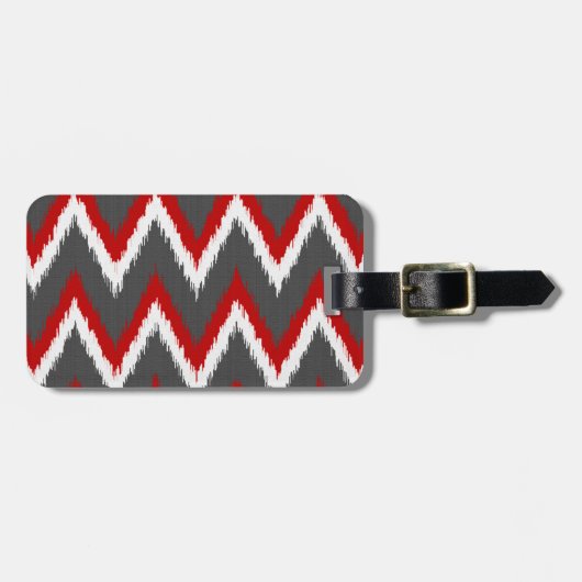 Étiquette À Bagage Ikat Chevron Stripes - Rouge, Blanc et Gris / Gris (Devant horizontal)