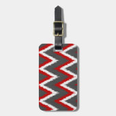 Étiquette À Bagage Ikat Chevron Stripes - Rouge, Blanc et Gris / Gris (Devant Vertical)