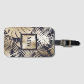 Étiquette À Bagage Ile de monogramme de la marine à feuilles de palmi (Devant Horizontal)