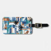 Étiquette À Bagage Ile moderne Tropical Check Bleu Blanc (Devant horizontal)