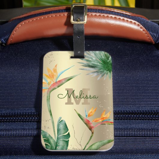 Étiquette À Bagage Ile tropicale Monogramme floral Script Gold Foil (Insitu Rectoal 2)