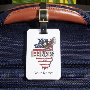 Étiquette À Bagage Illinois United States Eagle Carte Retro Vintage U