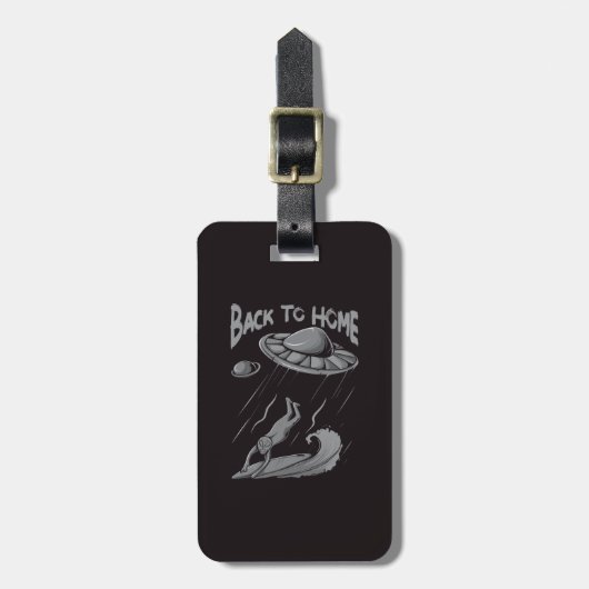 Étiquette À Bagage illustration d'alien ufo surfant avec retour à la  (Devant Vertical)