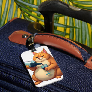 Étiquette À Bagage Illustration d'art moderne de chat ivre de luxe