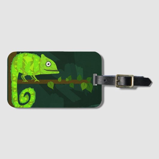 Étiquette À Bagage Illustration de caméléon vert mignon Reptile tropi (Devant Horizontal)