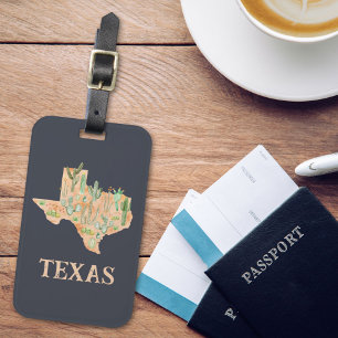 Étiquette À Bagage Illustration de carte aquarelle de cactus du Texas