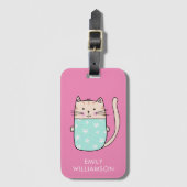 Étiquette À Bagage Illustration de chat mignon avec nom personnalisé (Devant Vertical)
