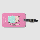 Étiquette À Bagage Illustration de chat mignon avec nom personnalisé (Devant Horizontal)