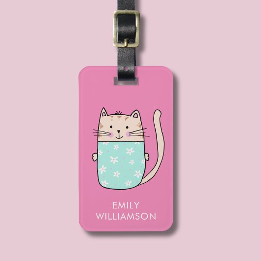 Étiquette À Bagage Illustration de chat mignon avec nom personnalisé