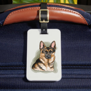 Étiquette À Bagage Illustration de chien de berger allemand noir et f