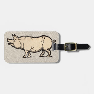 Étiquette À Bagage Illustration de cochon antique mignon vintage