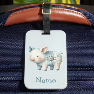 Étiquette À Bagage Illustration de Cottagecore avec un Cochon en Patc
