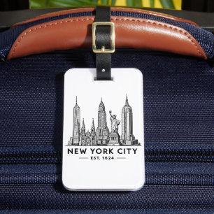 Étiquette À Bagage Illustration de la skyline de NYC avec la Statue d