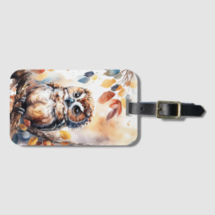 Étiquette À Bagage Illustration de l'aquarelle du hibou d'automne