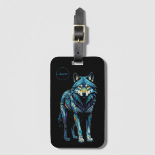 Étiquette À Bagage Illustration de mosaïque colorée du loup majestueu