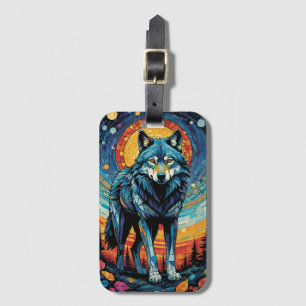 Étiquette À Bagage Illustration de mosaïque colorée du loup majestueu